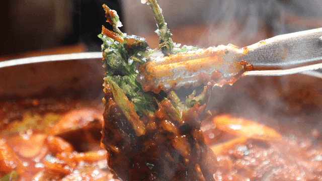 Minari pancakes marinated in spicy jjagalgi sauce