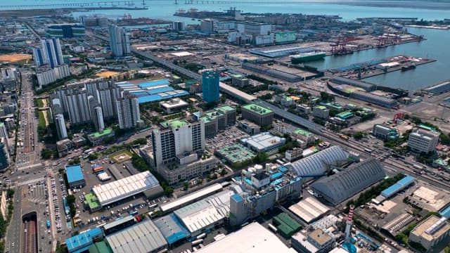 Cityscape of a Bustling Industrial Port Area