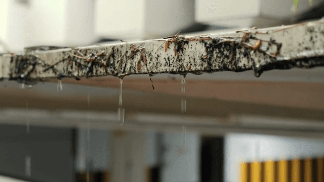 녹슨 빔에서 떨어지는 빗물