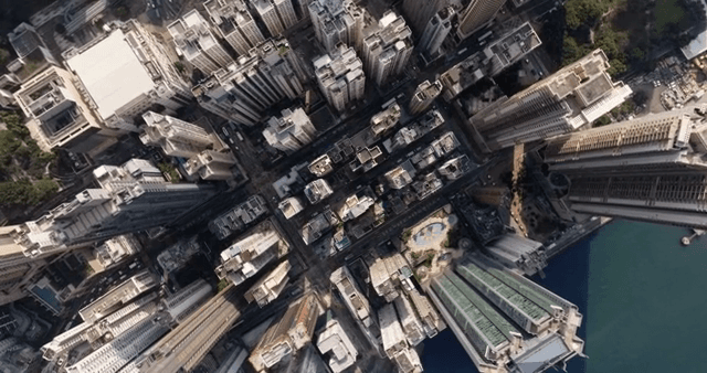 Aerial view of a bustling cityscape