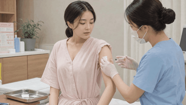 Nurse administering vaccine to patient