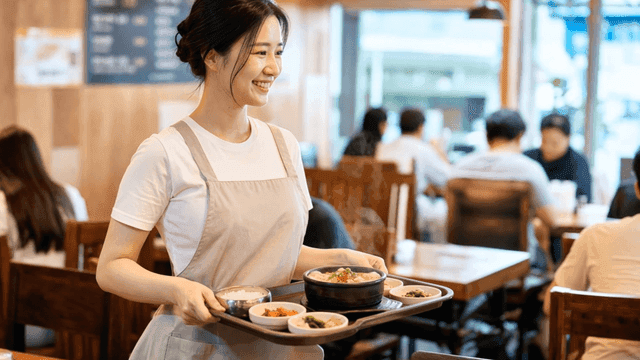 식당에서 한식을 서빙하는 종원업