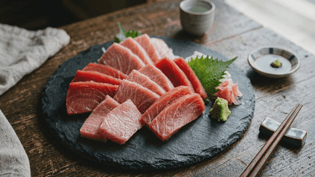 Sashimi platter with wasabi and soy sauce