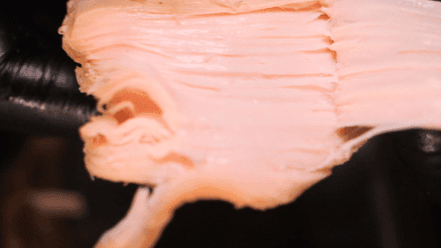 Close-up of cooked chicken being pulled apart