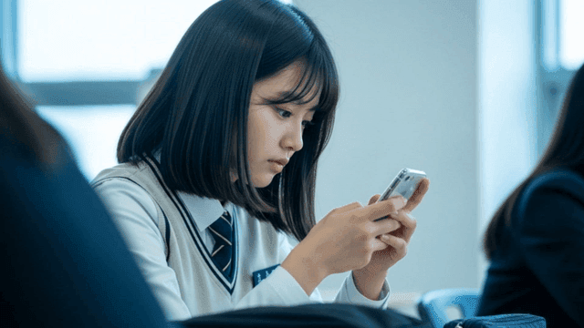 스마트폰에 집중하는 여학생