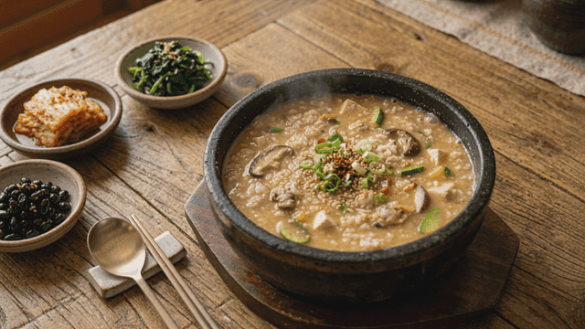 Steaming bowl of soybean paste stew.