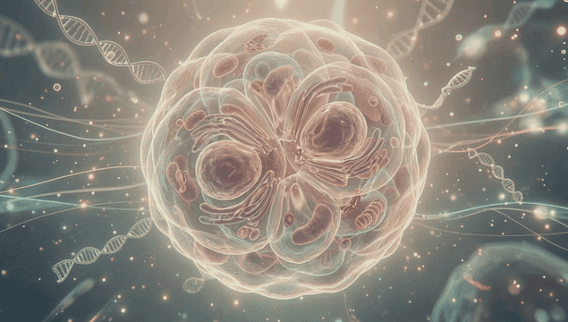 Detailed view of a cell with DNA strands