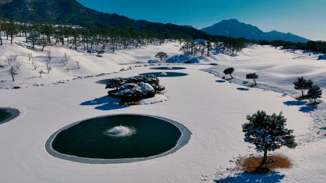 Snow-covered Landscape with Circular Ponds