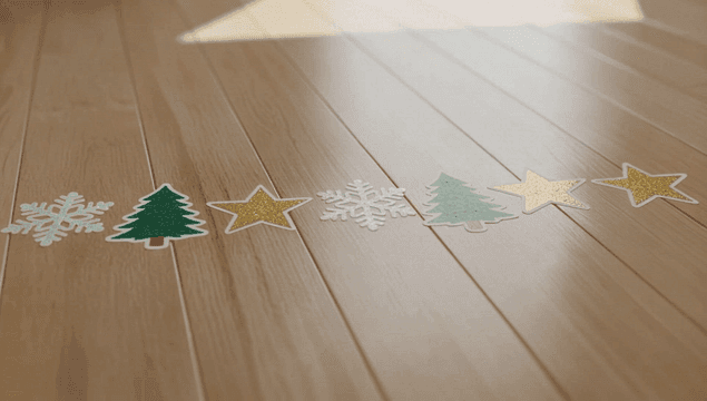 나무 바닥 위의 크리스마스 장식 스티커