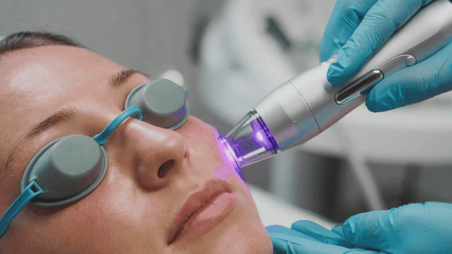 Laser treatment on a woman's face