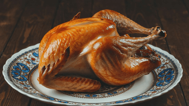 Baked chicken on decorative plate