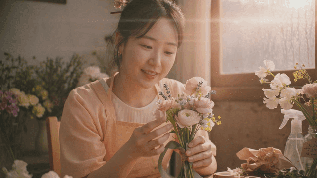 Woman arranging bouquet