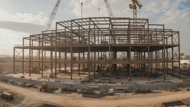 크레인이 있는 대형 건물 공사 현장