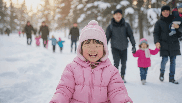 눈 속에서 즐겁게 노는 아이