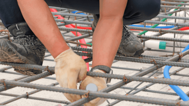 Construction worker handling cables