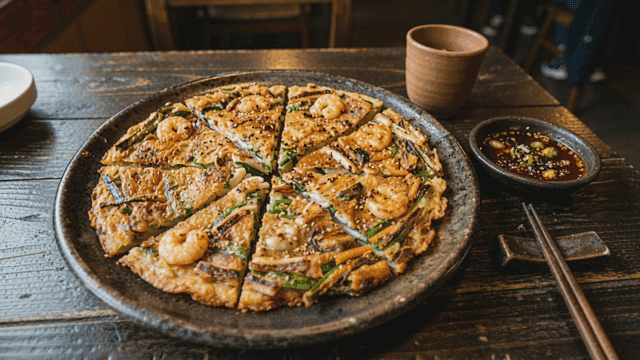 Seafood pancake on dining table