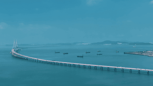 Long bridge stretching over sea
