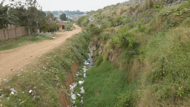 Ravine in residential area with trash
