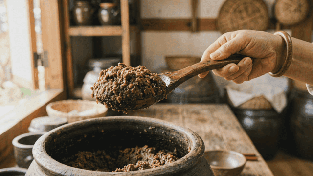 Traditional Korean soybean paste in a jar