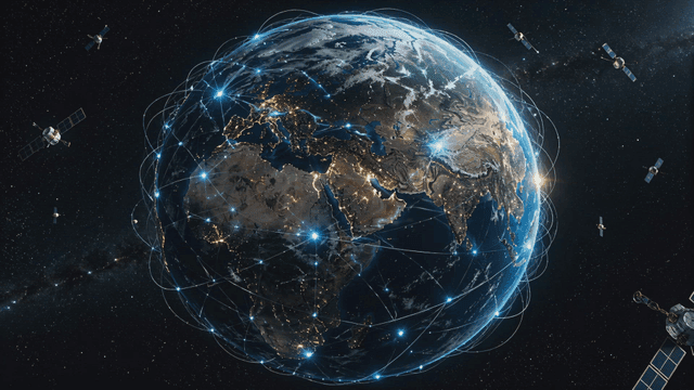 Earth with satellites and network connections