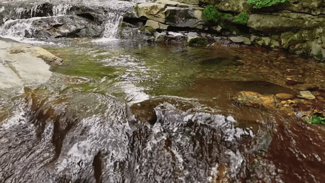 바위 위로 흐르는 고요한 시냇물