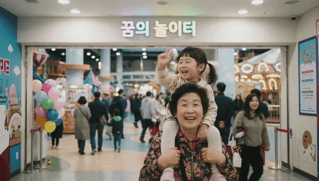 Grandmother giving her granddaughter piggyback ride at amusement park