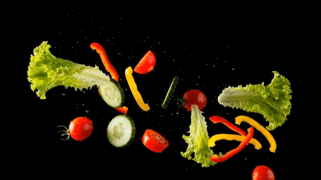 Fresh vegetables floating in air