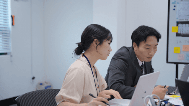 Office meeting with focused discussion