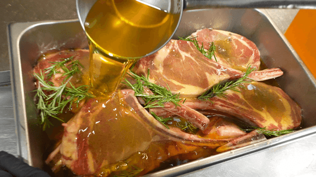 Liquid ghee poured over beef