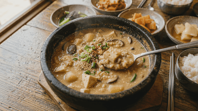 Hot soybean paste stew with side dishes
