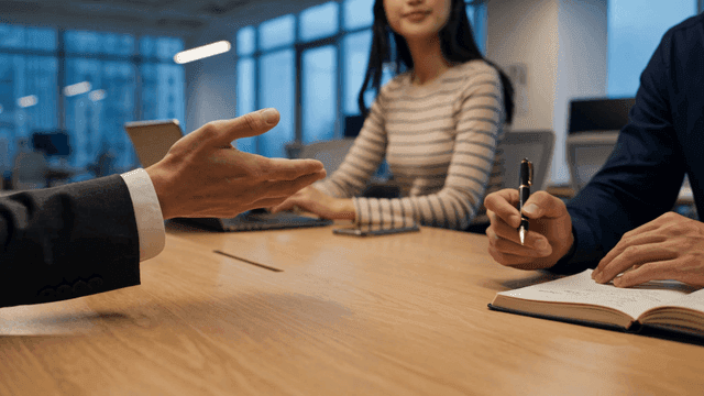 People having meeting at conference table