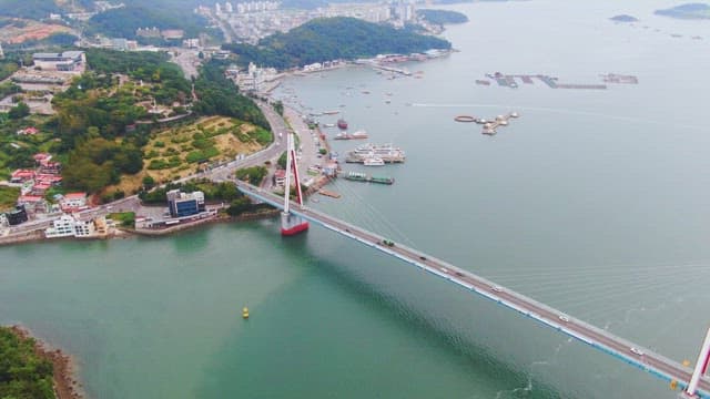 Bridge connecting a coastal city