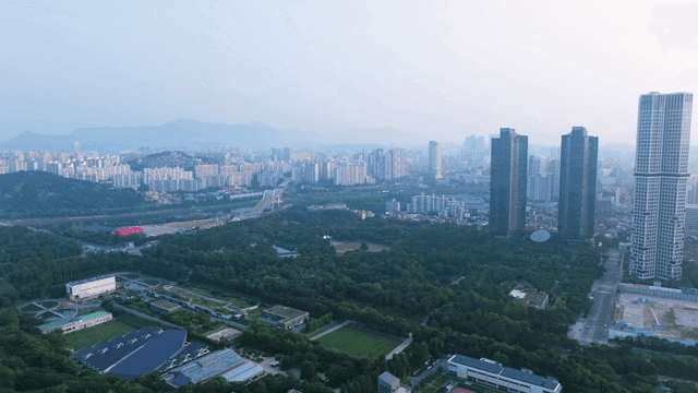 푸른 녹지가 있는 광활한 서울 도시 풍경