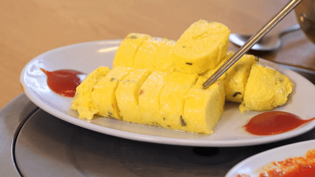 Korean rolled omelette on a plate