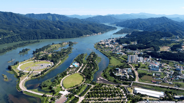 Scenery of blue flowing river