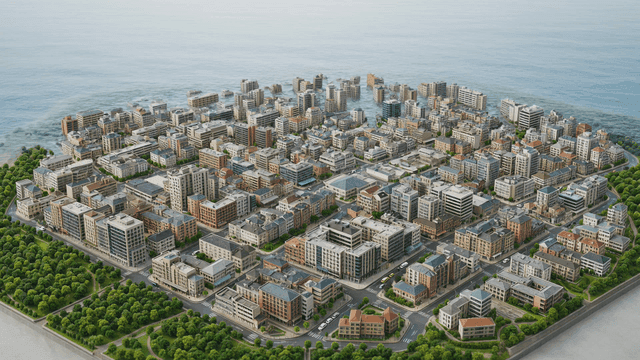 City that is flooded by rising sea