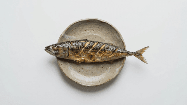 Grilled mackerel on a ceramic plate
