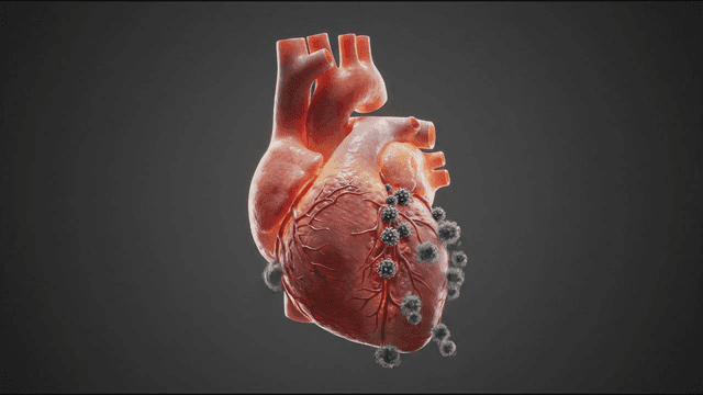 Heart showing arteries through which virus is spreading