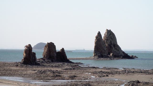 Coastal view of sea stacks on a clear day