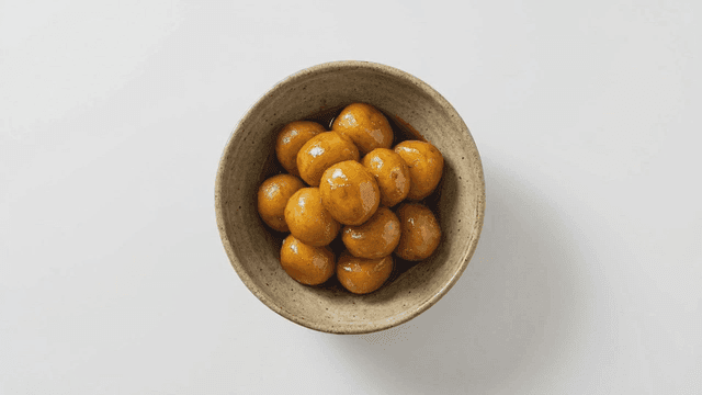 Bowl of braised barley in soy sauce