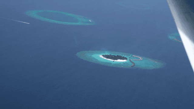 Tropical island surrounded by blue ocean
