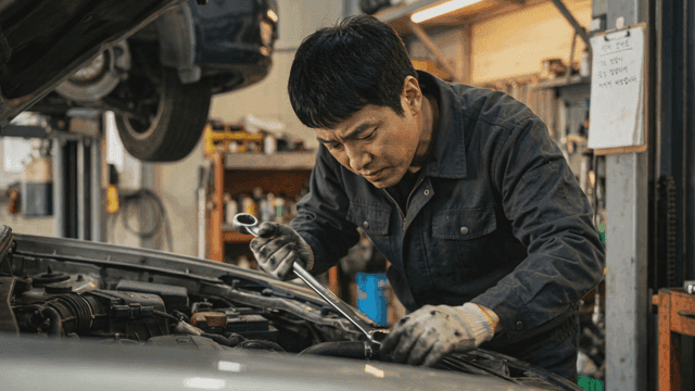Mechanic working on a car engine