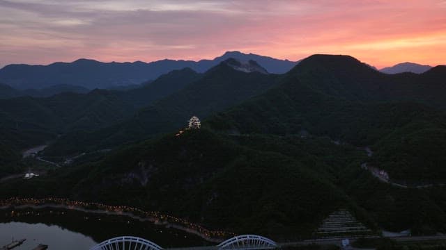 Mountain with evening lights