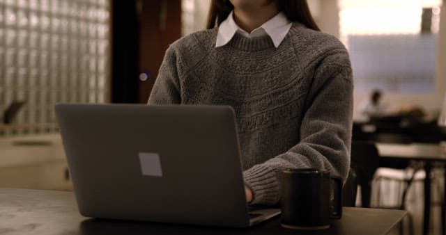 Telecommuter Concentrating on Work at Cafe Table