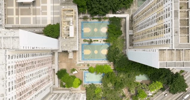 Aerial view of urban basketball courts