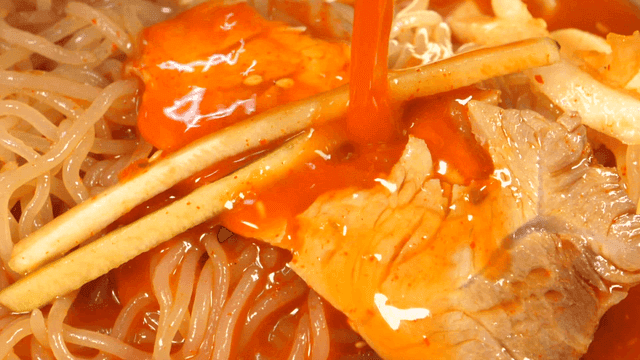 Korean wheat noodles with spicy broth