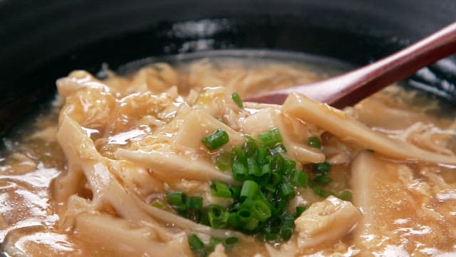 Hot and steaming delicious bamboo shoot egg soup