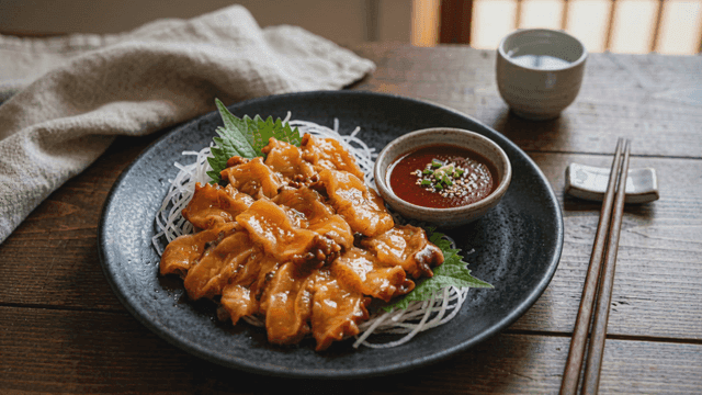 Fresh sea squirt sashimi with chili sauce