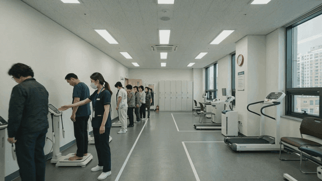 People waiting in line for health checkup