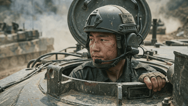 Soldier in tank during military operation